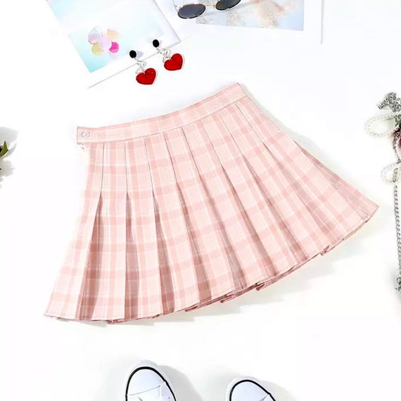 Pink Plaid Pleated School Mini Skirt | Etsy