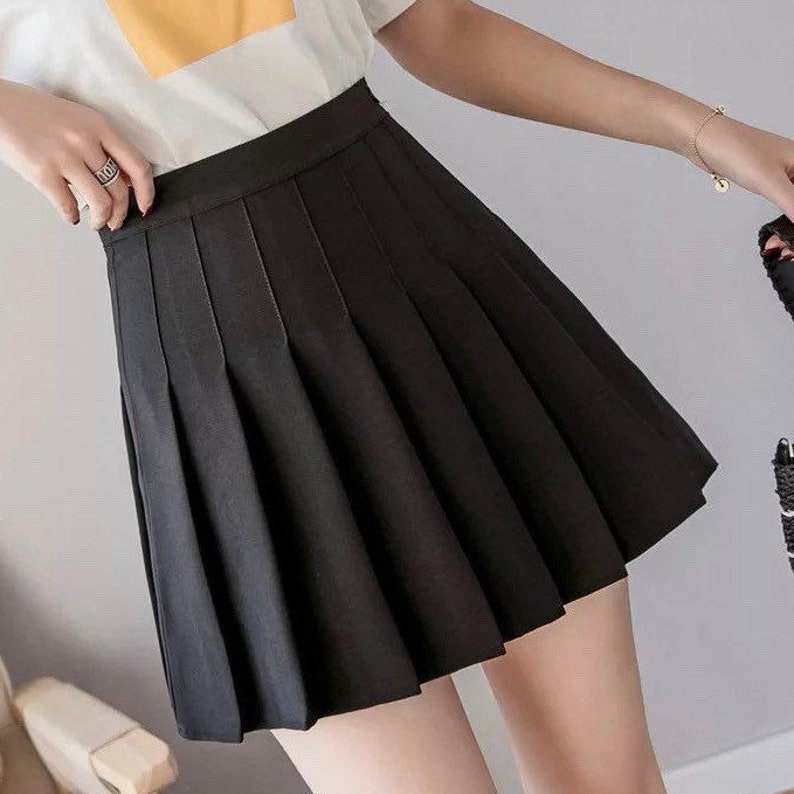 Black Tennis Pleated School Mini Skirt image 1