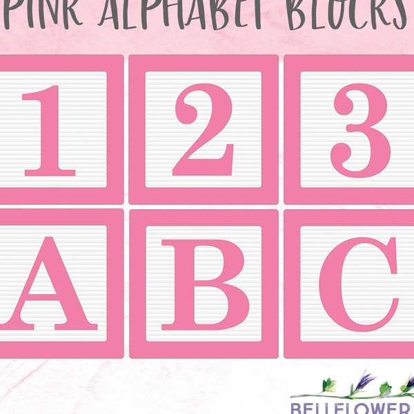 Pink Alphabet Blocks Clip Art - Alphabet Blocks Font - Alphabet Blocks Clipart PNG - Pink Baby Blocks Graphic - Instant Download High Res