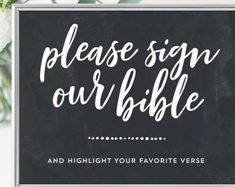 Please Sign Our Bible Chalkboard Sign - Bible Wedding Guestbook Sign - Christian Wedding Guestbook Sign - Black and White 8x10 Printable PDF
