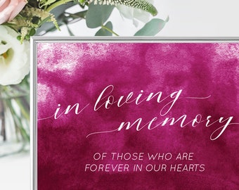 In Loving Memory Wedding Sign Printable - Wine Maroon Burgundy Watercolor - Forever In Our Hearts - 8x10 Download and Print - In Memoriam