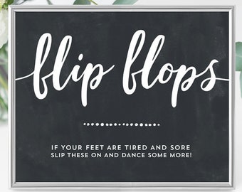 Wedding Flip Flops Sign - Chalkboard Flip Flops Sign - Wedding Dancing Shoes Sign - Black and White - 8x10 Printable Print at Home PDF