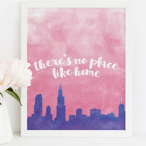 Chicago Gift - Chicago Skyline Wall Art - ChiTown Artwork - Print at Home Download 8x10 Printable - Pink Purple Watercolor