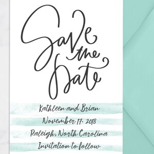 Custom Save The Date PDF Modern Save The Date Cards Watercolor Simple Save the Date Mint, Coral, Purple Download Print at Home 5x7 image 1