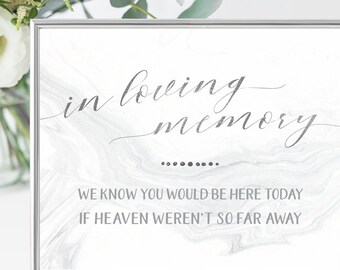 In Loving Memory Wedding Sign Printable - If Heaven Weren't So Far Away - Black Gray Silver Foil Effect - 8x10 Download & Print at Home