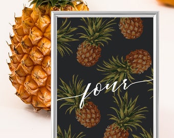Pineapple Table Numbers - Tables 1-20 - Tropical Beach Wedding Table Numbers - Printable Wedding Table Decor - Instant Download - 4x6