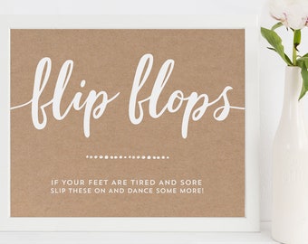 Rustic Flip Flops Sign - Rustic Wedding Flip Flops Sign - Kraft Paper Dancing Shoes Sign - Printable 8x10 - Feet Get Sore Dance Some More