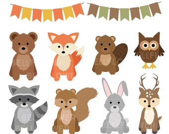 Woodland Animals SVG - Woodland Animals Clipart - Fall Autumn Animals Vector - Cute Forest Animals Fox Bear Raccoon Beaver Deer EPS PNG