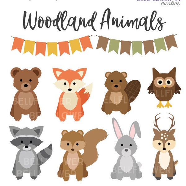 Woodland Animals SVG - Woodland Animals Clipart - Fall Autumn Animals Vector - Cute Forest Animals Fox Bear Raccoon Beaver Deer EPS PNG