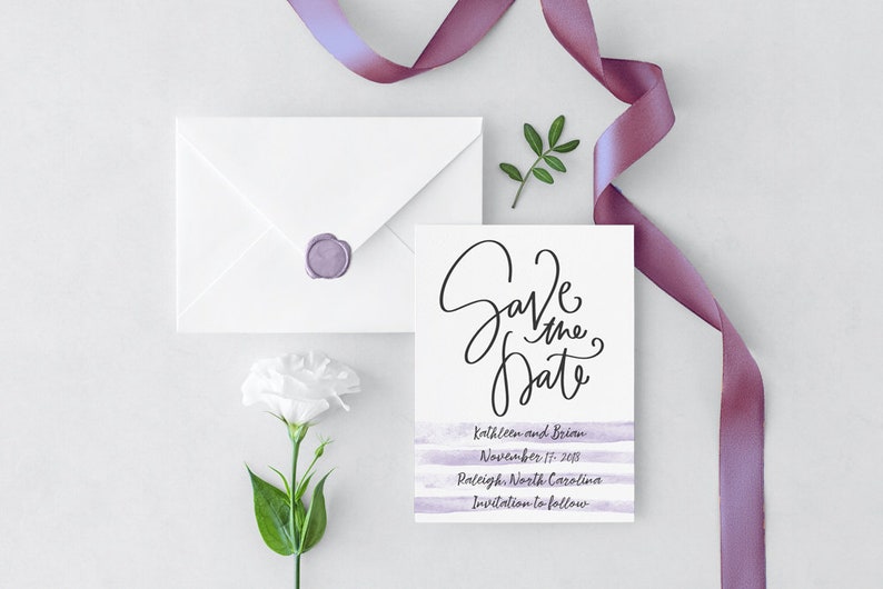 Custom Save The Date PDF Modern Save The Date Cards Watercolor Simple Save the Date Mint, Coral, Purple Download Print at Home 5x7 image 6