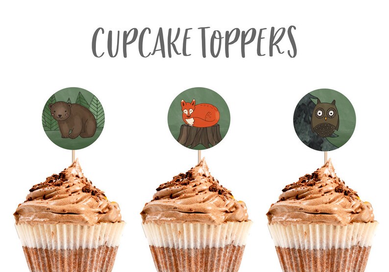 Woodland Forest Cupcake Toppers Woodland Baby Shower Decorations Forest Animal Cupcake Toppers Print At Home 2 Instant Download Woodland Forest Cupcake Toppers Woodland Baby Shower Decorations Forest Animal Cupcake Toppers Print At Home 2 Instant Download
