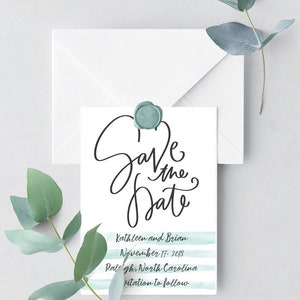 Custom Save The Date PDF Modern Save The Date Cards Watercolor Simple Save the Date Mint, Coral, Purple Download Print at Home 5x7 image 4