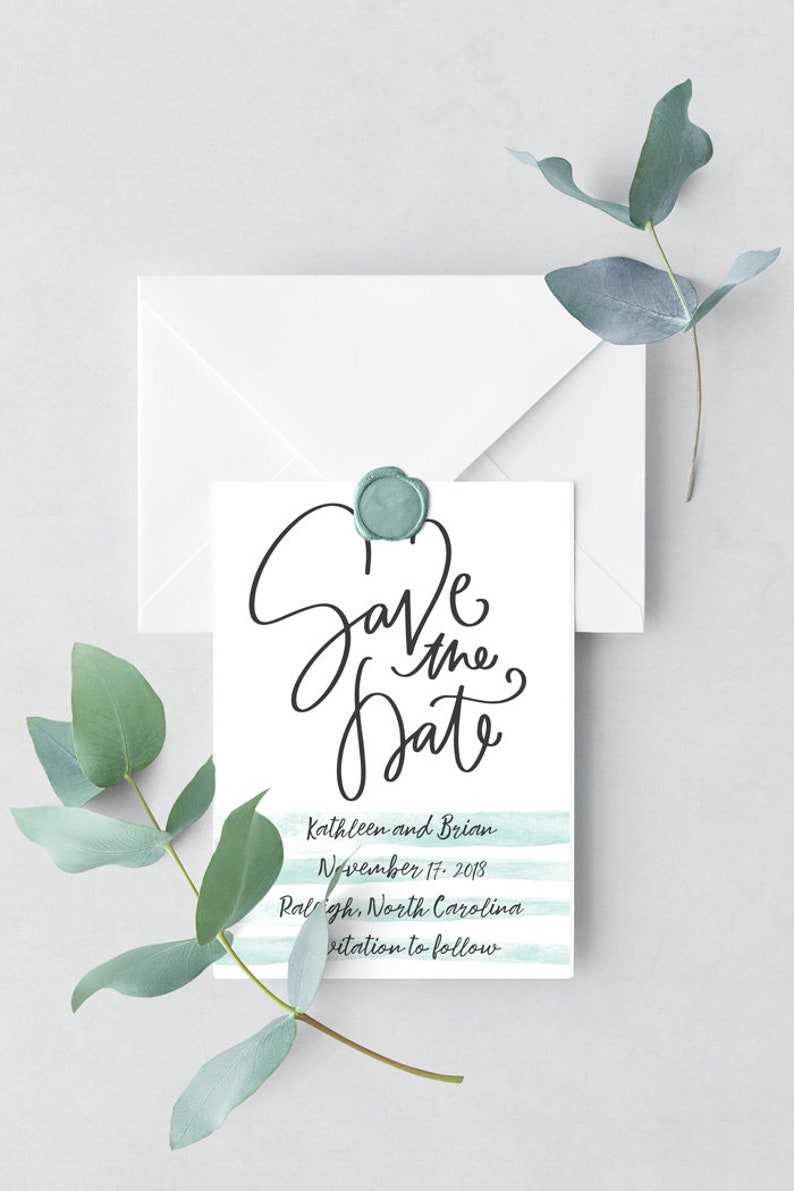 Custom Save The Date PDF Modern Save The Date Cards Watercolor Simple Save the Date Mint, Coral, Purple Download Print at Home 5x7 image 4
