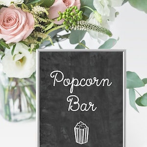 Printable Popcorn Bar Sign - Chalkboard Popcorn Sign Printable - Simple ...