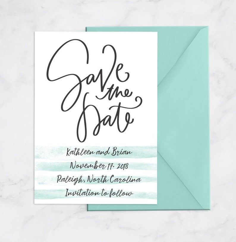 Custom Save The Date PDF Modern Save The Date Cards Watercolor Simple Save the Date Mint, Coral, Purple Download Print at Home 5x7 image 1