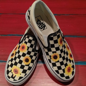 vans checkered shoes with sunflowers