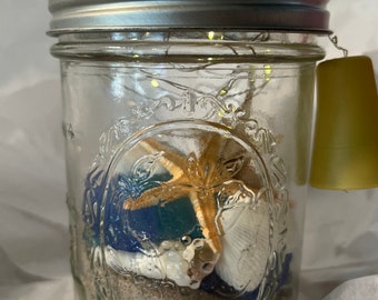 Own A Piece of The Real South Jersey Shore-Mason Jar with Lights & Beach Items