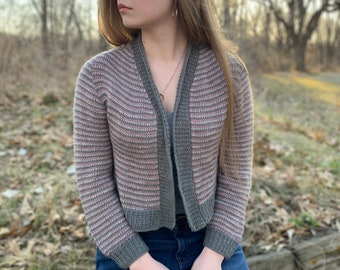 Tunisian Crochet - Vanilla V-Neck Cardi PATTERN - a cropped cardigan sweater - seamless, top down, contiguous