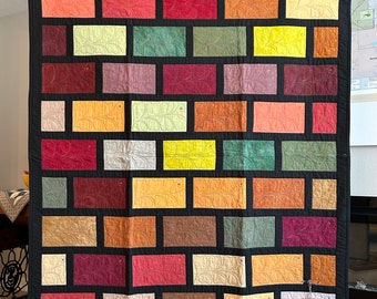 Very Gently Used Handmade Modern Art Wall Quilt - Cherrywood Bricks with Custom Quilting