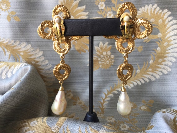 Yves Saint Laurent earrings hanging baroque pearl… - image 2