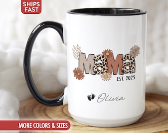 New Mom Mug, Personalized Mama Mug, Custom New Mom Gifts for New Mother Coffee Cup, 1st First Mothers Day Gifts for First Time Moms D-80F