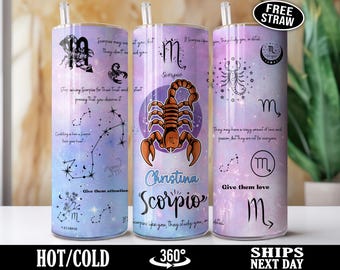 Personalized Zodiac Tumbler Cup, Custom Daily Affirmation Tumbler, Astrology Sign Tumbler, Astrological Sign Tumbler, Scorpio Gifts Y-58U