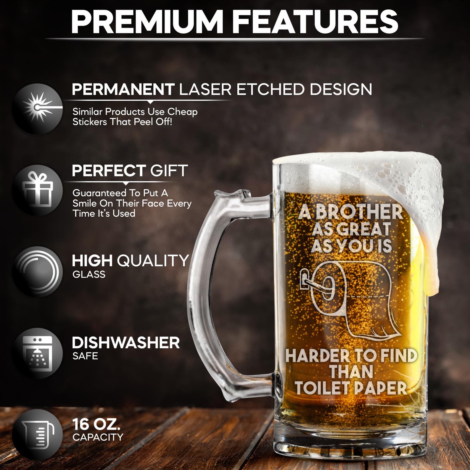 Brother Beer Mug Glass Stein Cup Funny Gifts for Birthday Etsy