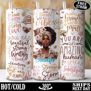 Personalized Daily Affirmations Tumbler, Custom Mental Health Tumbler, Positive Motivational Inspirational Quotes, Black Girl Tumbler R-49F