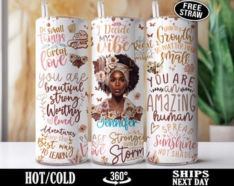 Personalized Daily Affirmations Tumbler, Custom Mental Health Tumbler, Positive Motivational Inspirational Quotes, Black Girl Tumbler R-49F