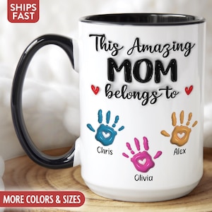 Personalized Mom Mug, Custom Mom Cup, Mom Coffee Mug for Mom Gifts with Kids Names, Birthday Christmas Mothers Day Gifts from Children G-77Z
