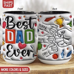 Taza "El mejor papá del mundo", taza de café personalizada para papá, regalos personalizados para papá con nombres de niños, regalos de cumpleaños para el Día del Padre para papá, taza de Children's Z-95A