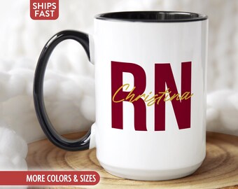 RN Mug Coffee Cup, Personalized Registered Nurse Gifts for RN Graduate Graduation Grad, Custom New RN Gift Idea for Women Appreciation M-56H