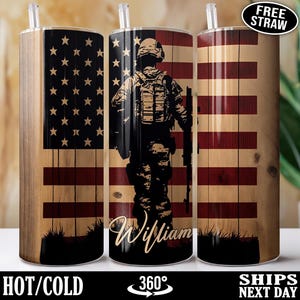 Personalized Veteran Tumbler, Custom Name Military Tumbler, US Army Cup, USA Marines Travel Mug, Veterans Day Gift for Veteran, Wood N-99A
