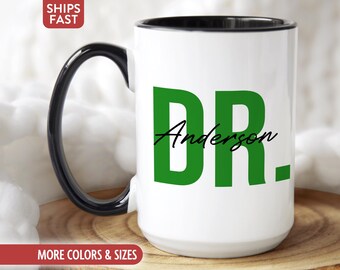 Doctor Mug Coffee Cup, Personalized Doctor Graduation Gift for Doctorate Graduate Student, Custom Dr PhD Gifts for Her Him Women Men M-82Q