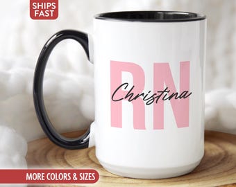 RN Mug Coffee Cup, Personalized Registered Nurse Gifts for RN Graduate Graduation Grad, Custom New RN Gift Idea for Women Appreciation K-25L