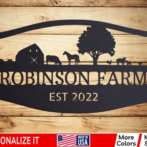 Custom Farmhouse Sign, Personalized Metal Sign Customized Outdoor, Farm Animals Art Home Wall Decor, Outside Barn Country House Ranch B-37W