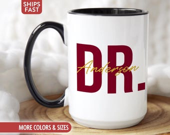 Doctor Mug Coffee Cup, Personalized Doctor Graduation Gift for Doctorate Graduate Student, Custom Dr PhD Gifts for Her Him Women Men M-66Q