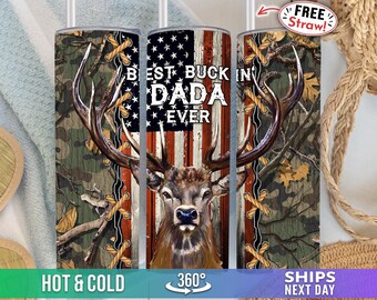 Deer Hunting Dada Tumbler, Dada Cup, Dada Travel Mug, Best Buckin Dada Ever, Dada Gifts for Dada Mug, Father's Day Birthday Christmas O-22I