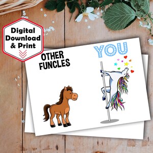 Carte de voeux imprimable Funcle, cadeaux amusants pour un anniversaire, meilleure idée cadeau de tous les temps, cadeau oncle licorne de la part de nièce neveu E-98W