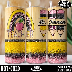 Personalized Teacher Tumbler, Custom Name Teacher Cup, Elementary Teacher Gift for Teacher Appreciation Gift Skinny Tumbler with Straw Z-59P