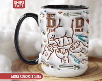 Best Dad Ever Mug, Personalized Dad Coffee Cup, Custom Dad Gifts with Kids Names, Birthday Fathers Day Gifts for Dad Mug from Children I-29L