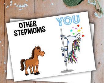 Stepmom Greeting Card Handmade Blank Funny Gifts For Birthday Best Present Idea Ever Unicorn Step Mom Second Bonus Mothers Day D-27D