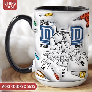 Taza "El mejor papá del mundo", taza de café personalizada para papá, regalos personalizados para papá con nombres de niños, regalos de cumpleaños para el Día del Padre para papá, taza de Children P-90D