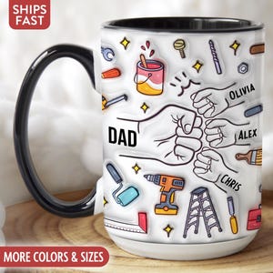 Personalized Dad Mug, Custom Dad Coffee Cup, Dad Gifts with Kids Names, Daddy Birthday Fathers Day Gifts for Dad Present from Children G-16L