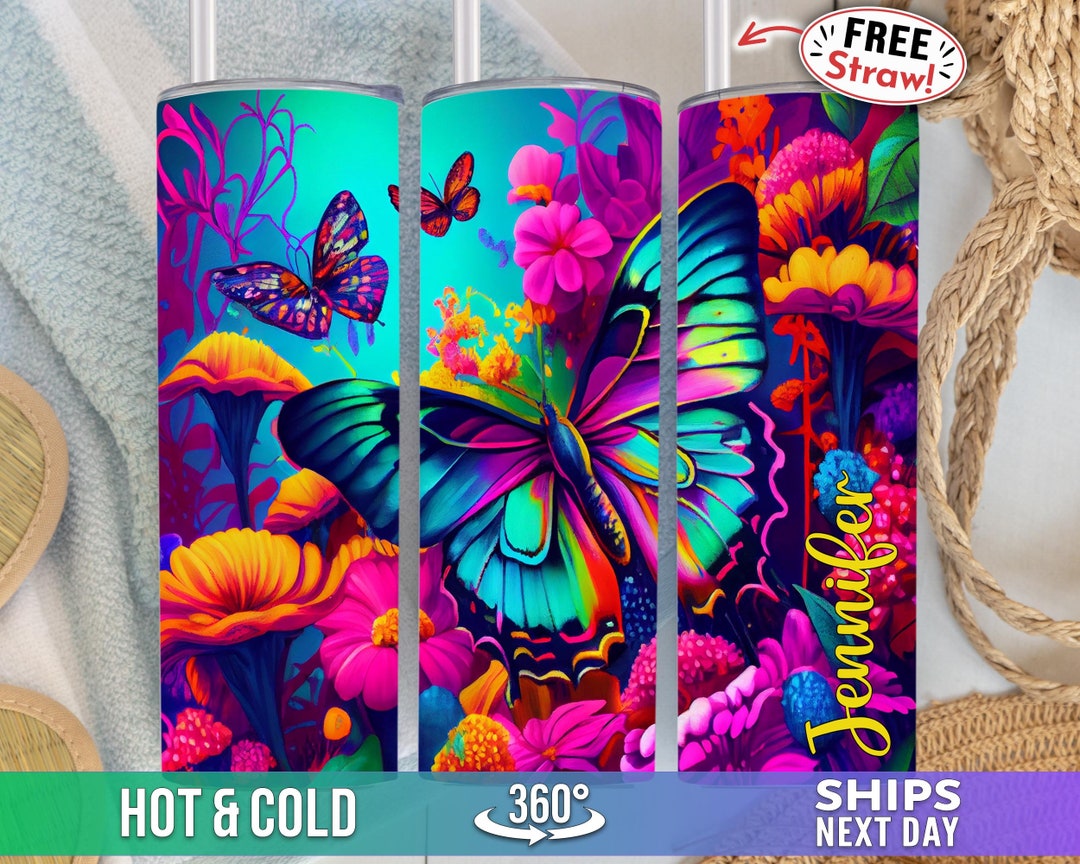 Colorful Butterfly Tumbler Cup, Personalized Butterfly Cup, Custom Butterfly Lover Gifts for