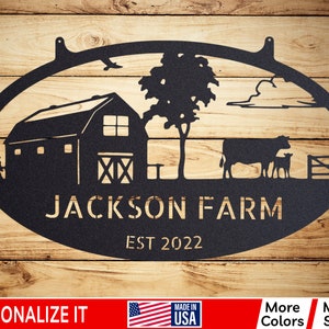 Custom Farmhouse Sign, Personalized Metal Sign Customized Outdoor, Farm Cow Art Home Wall Decor, Outside Barn Country House Ranch O-62I