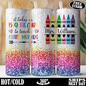 Personalized Teacher Tumbler, Custom Name Teacher Cup, Elementary Teacher Gift for Teacher Appreciation Gift Skinny Tumbler with Straw X-65C