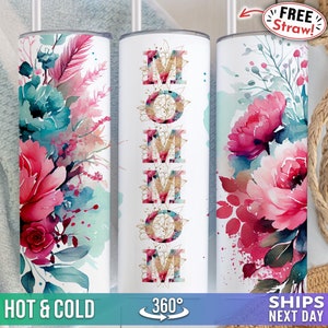 Mommom Tumbler, Mommom Cup, Mommom Travel Cup, Mom Mom Tumbler, Flowers Floral Mommom Birthday Gifts for Mommom Mug, Mother's Day Bday I-44D