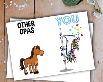 Opa Greeting Card Handmade Blank Funny Gifts For Birthday Best Present Idea Ever Unicorn For Grandpa From Grandkids Granddaughter Y-75W