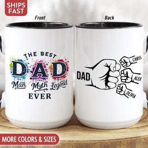 Taza "El mejor papá del mundo", taza de café personalizada para papá, regalos personalizados para papá con nombres de niños, regalos de cumpleaños para el Día del Padre para papá, taza de niños F-71H